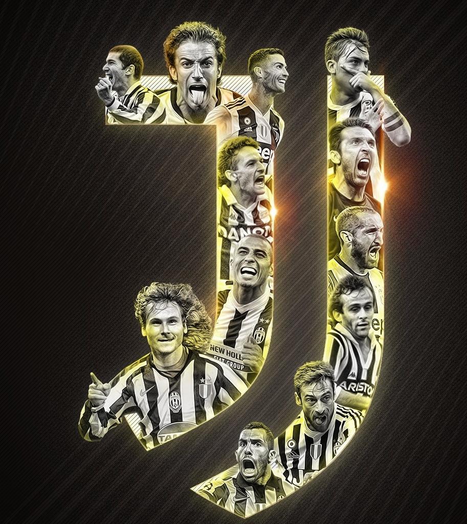 Stemma della Juve con i piu grandi campioni degli ultimi anni